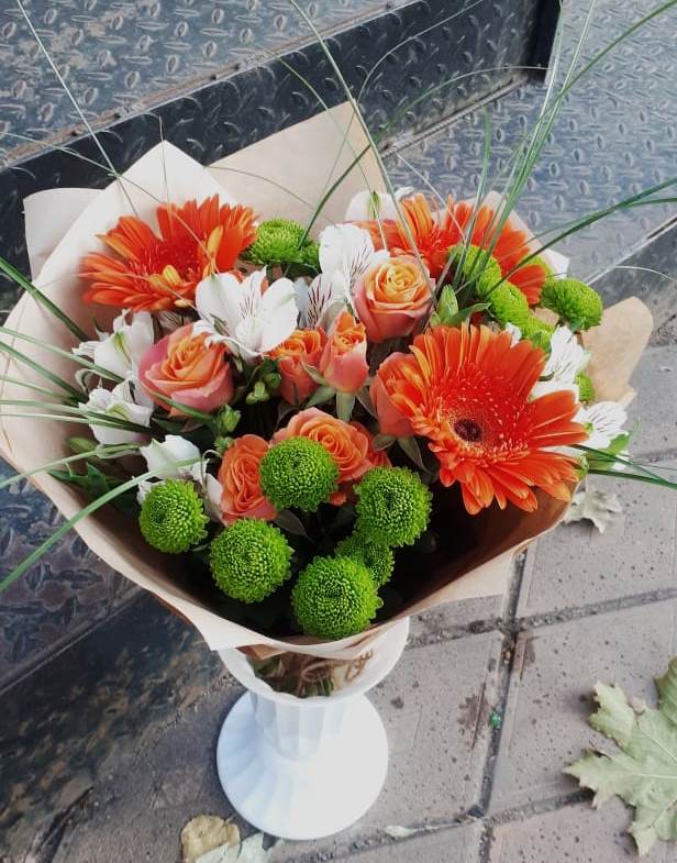Букет цветов из: Герберы, Хризантемы, Альстромерии и Розы в Таширово