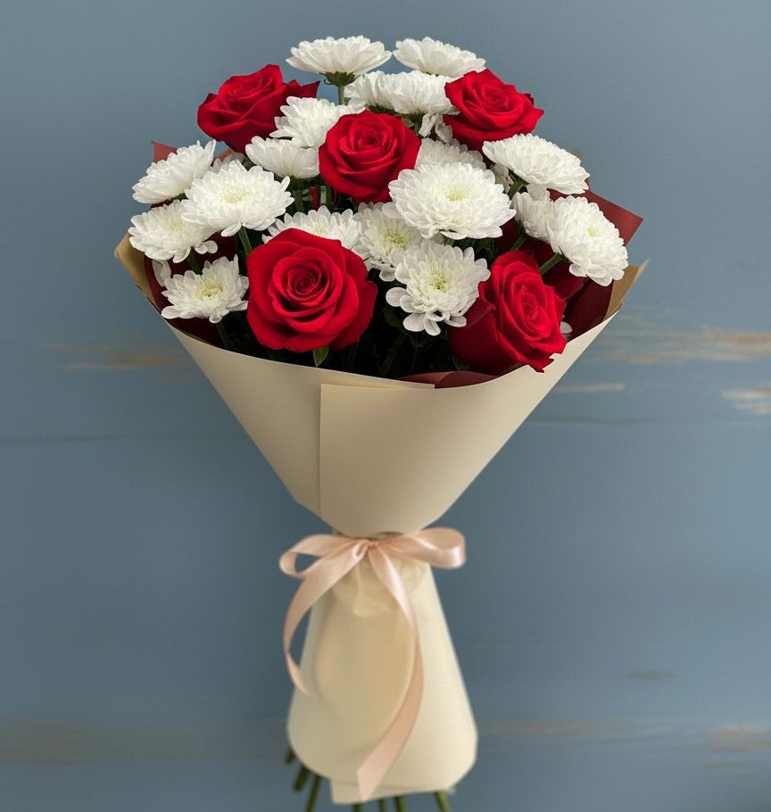 Букет цветов из: Розы и Хризантемы в Таширово