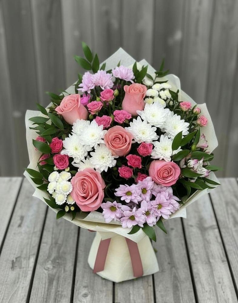 Букет цветов из: Альстромерии, Гвоздики, Розы и Хризантемы в Таширово