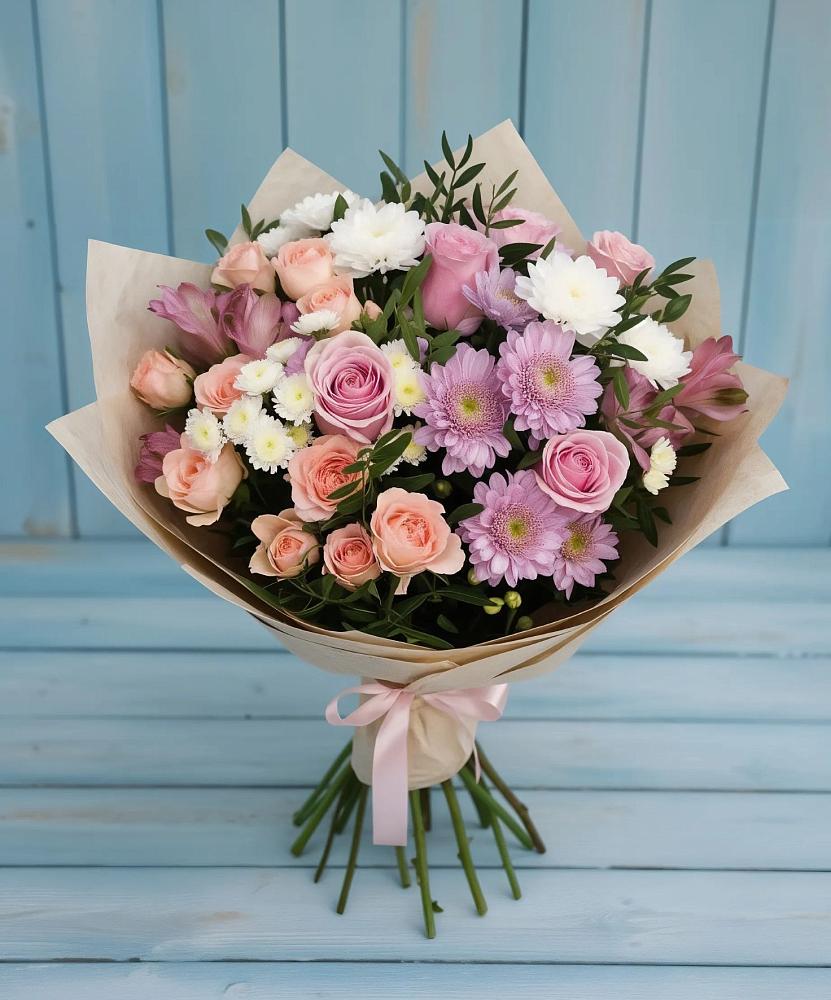 Букет цветов из: Хризантемы, Розы и Альстромерии в Таширово