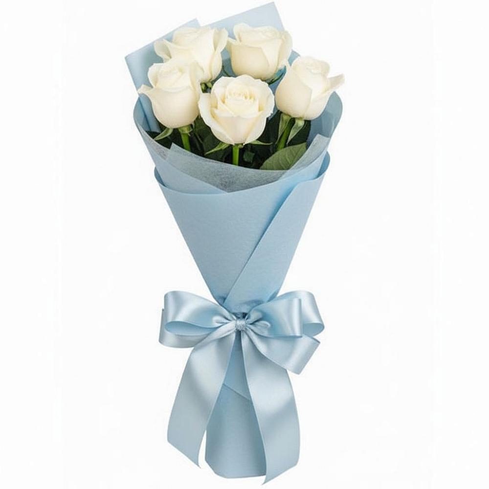 Букет 5 Белых роз Проуд в Таширово