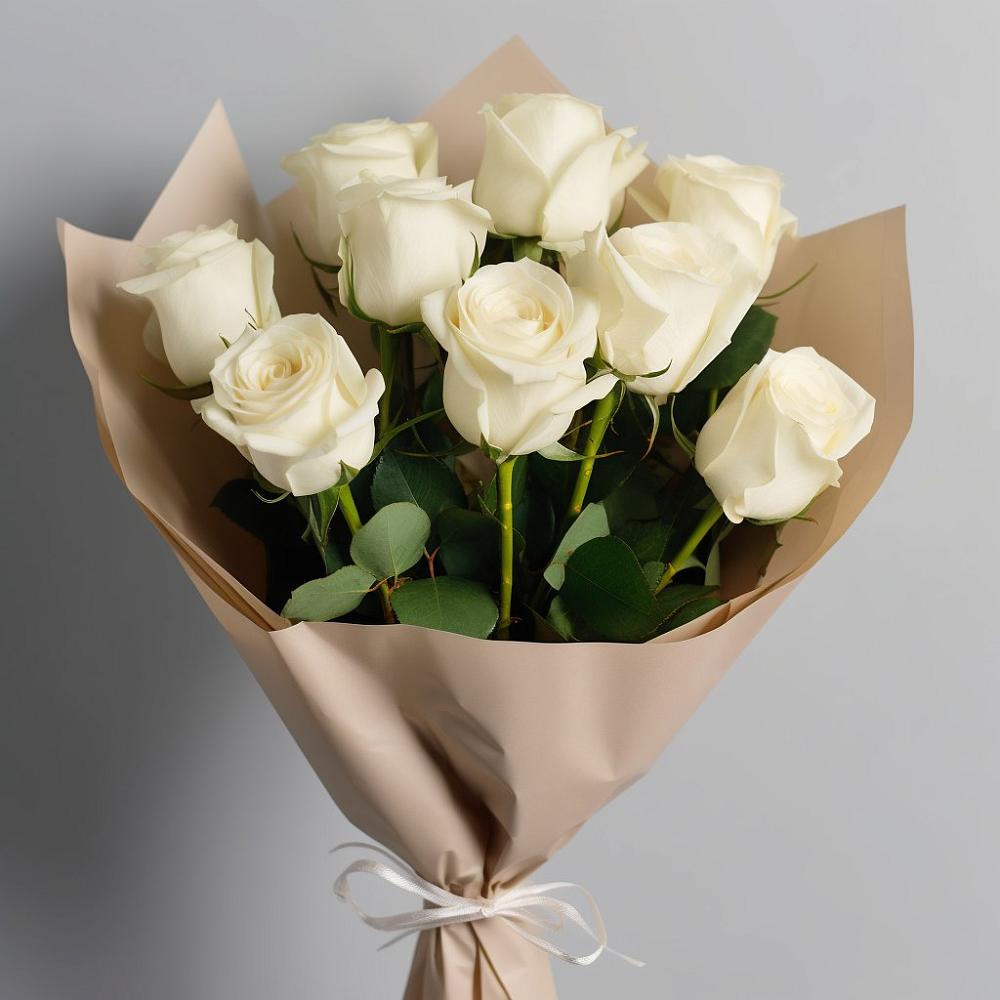 Букет 9 Белых роз Эдлесс Лав в Таширово