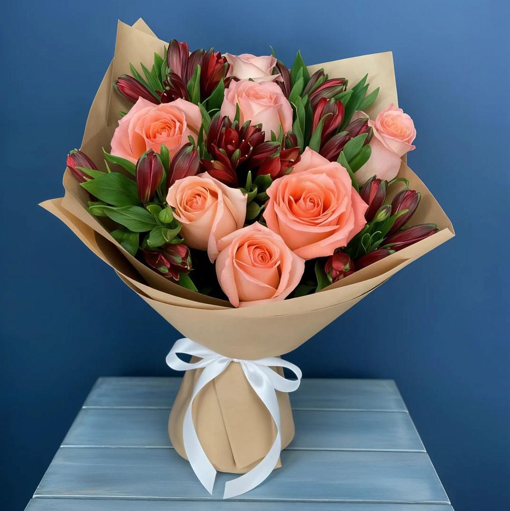 Букет цветов из: Розы и Альстромерии в Таширово