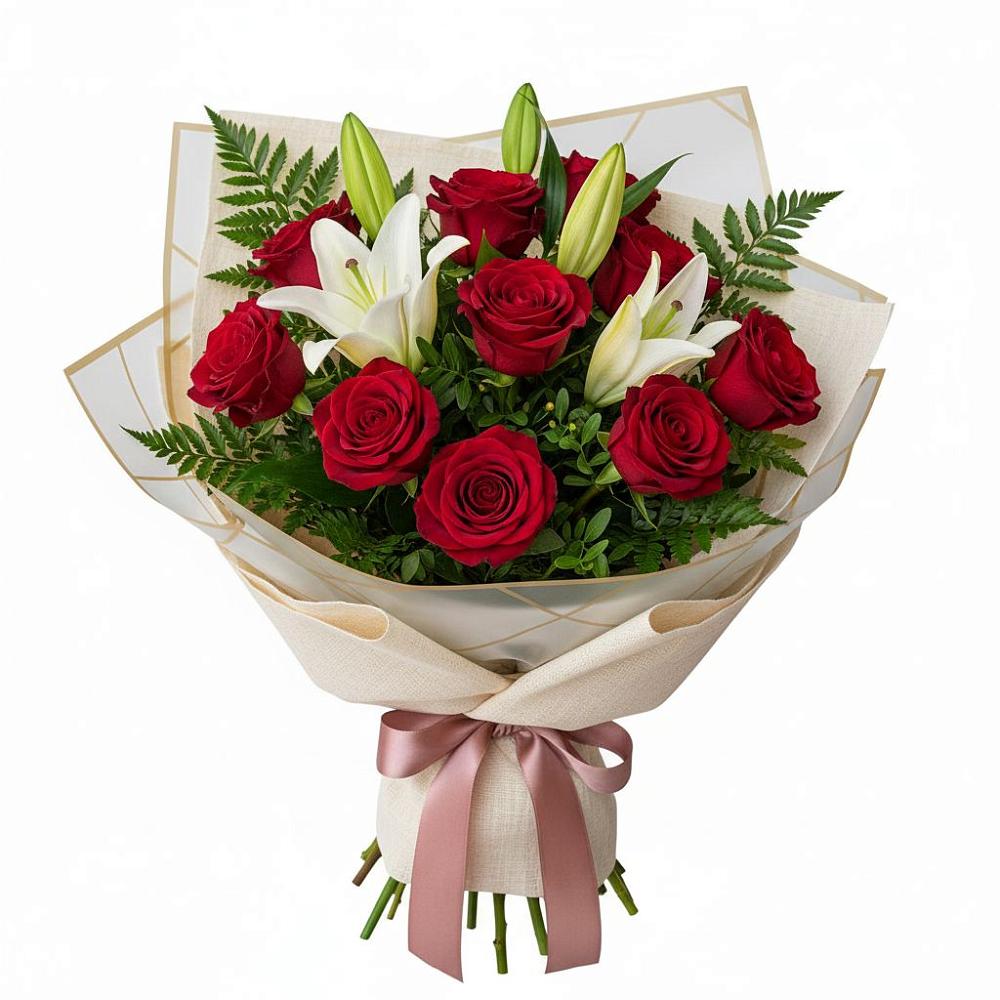 Букет цветов из: Лилии и Розы в Таширово