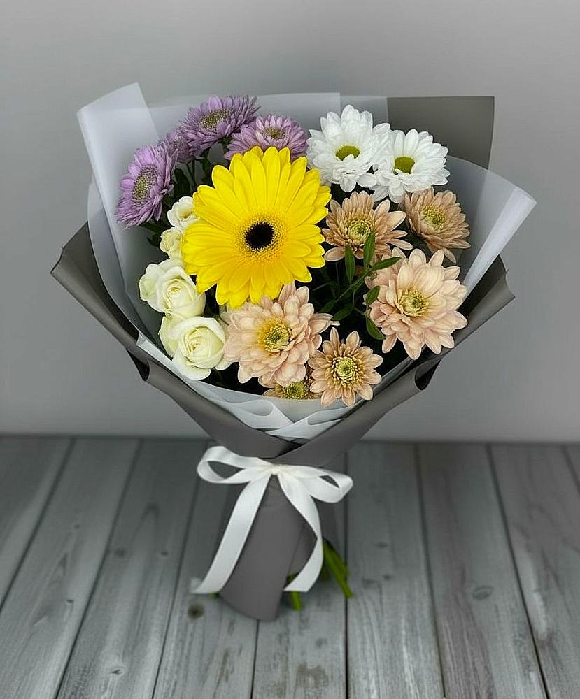 Букет цветов из: Розы, Герберы и Хризантемы в Таширово