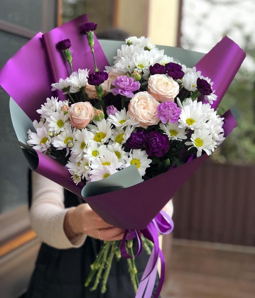 Букет цветов из: Хризантемы, Гвоздики и Розы в Таширово