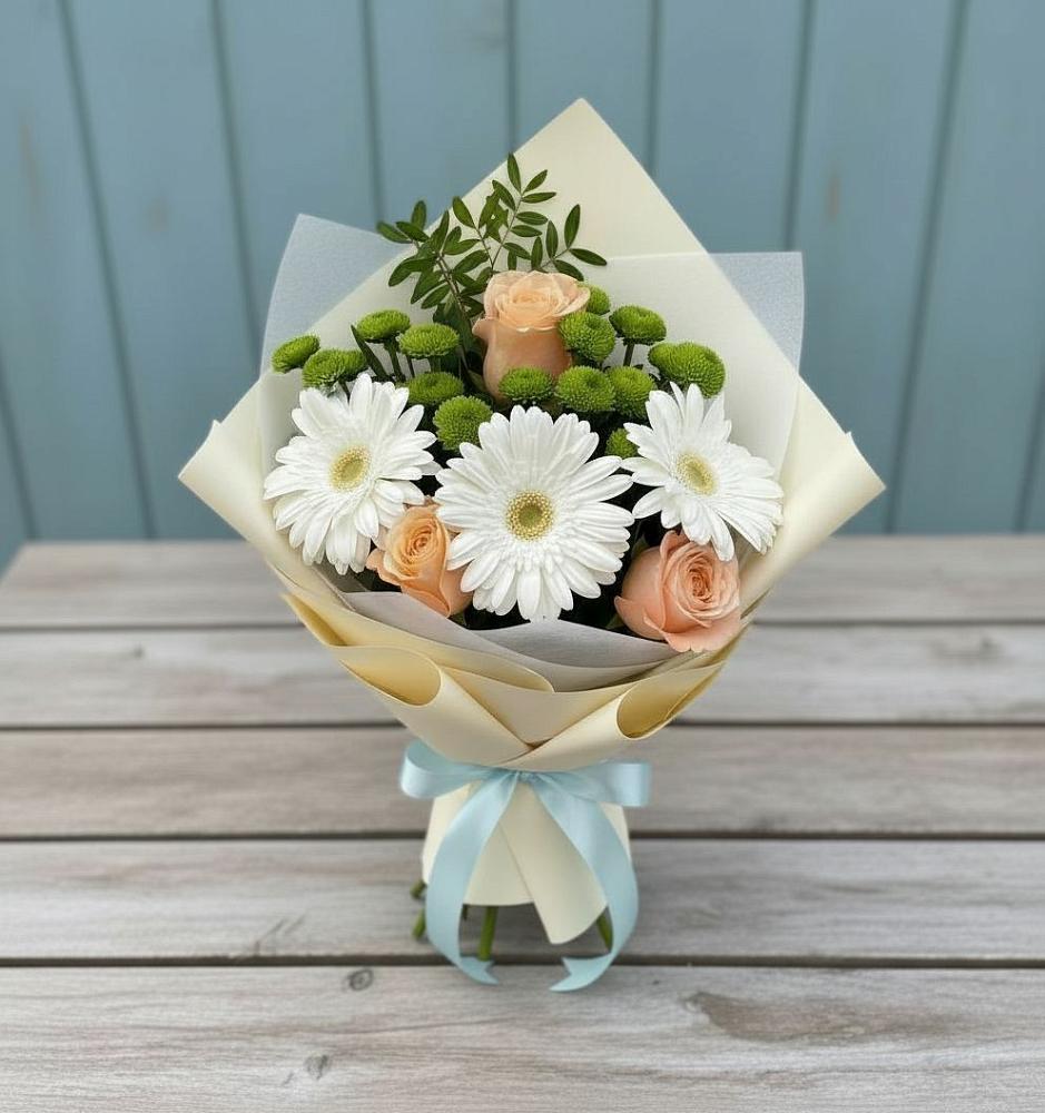 Букет цветов из: Герберы, Розы и Хризантемы в Таширово