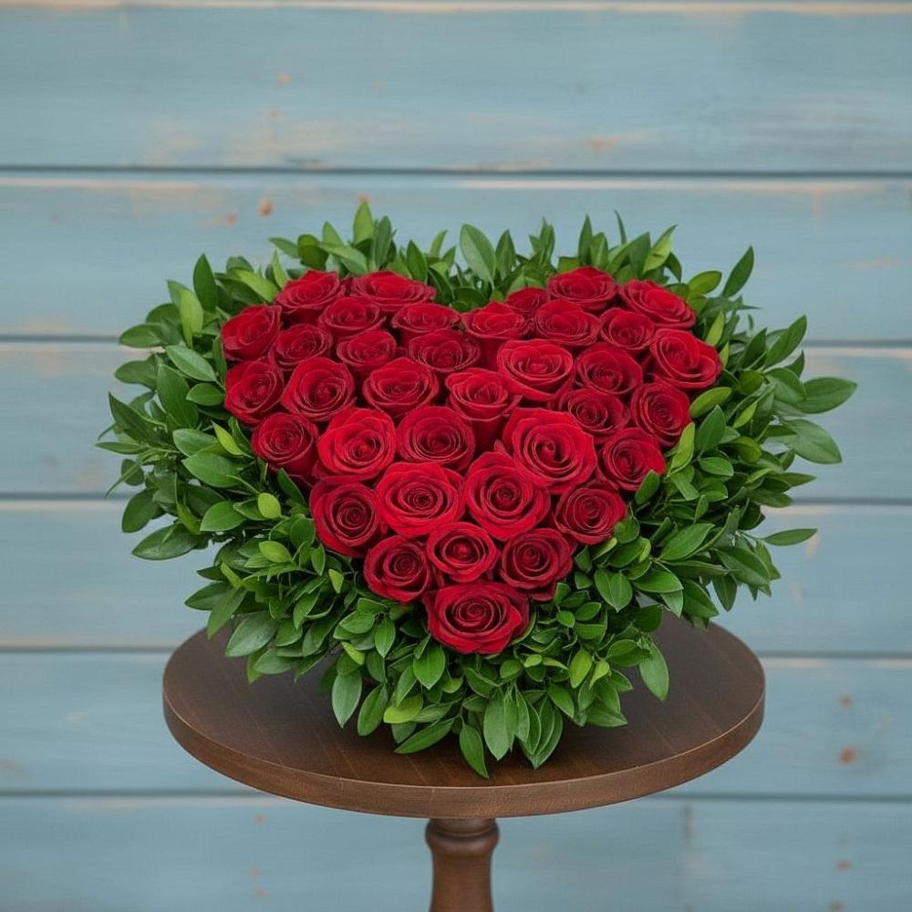 Цветочная композиция из Розы в виде сердца в Таширово