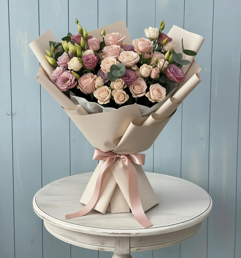 Букет цветов из: Розы и Лизиантусы в Таширово