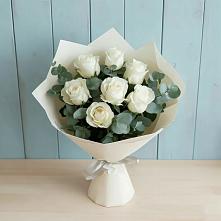 Букет Белые розы в Эвкалипте в Таширово