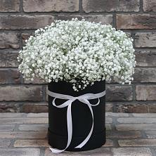 Цветочная композиция из Гипсофила в шляпной коробке в Таширово